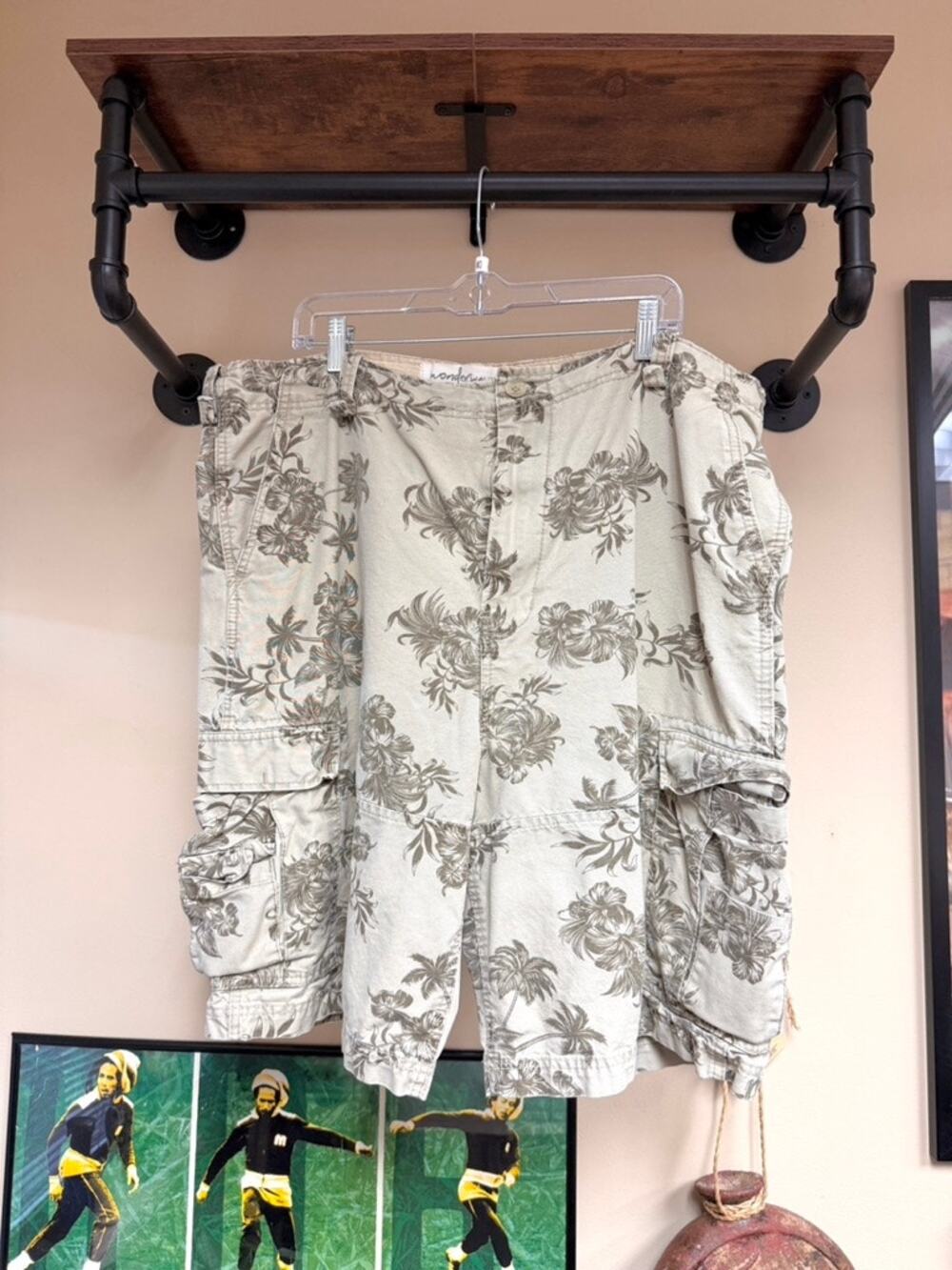 Y2K Wonderwall Vintage Floral Botanical Print Cream Cargo Shorts UnionBay OTB
